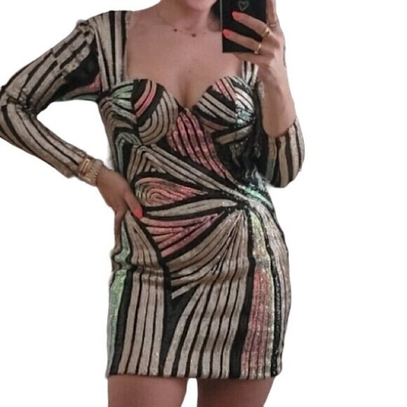 Sequin Fully Lined Sleeve Corset Dress - Picture 3 of 15